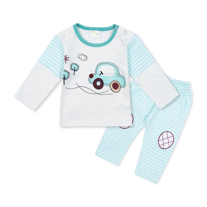 SUNSHINE PAJAMA SET CAR SEA GREEN 12-18M