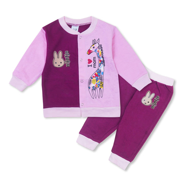 BABY FRENCH TERRY PAJAMA SET GIRAFFE PINK & MAROON- SUNSHINE (24-36 MONTHS) 100