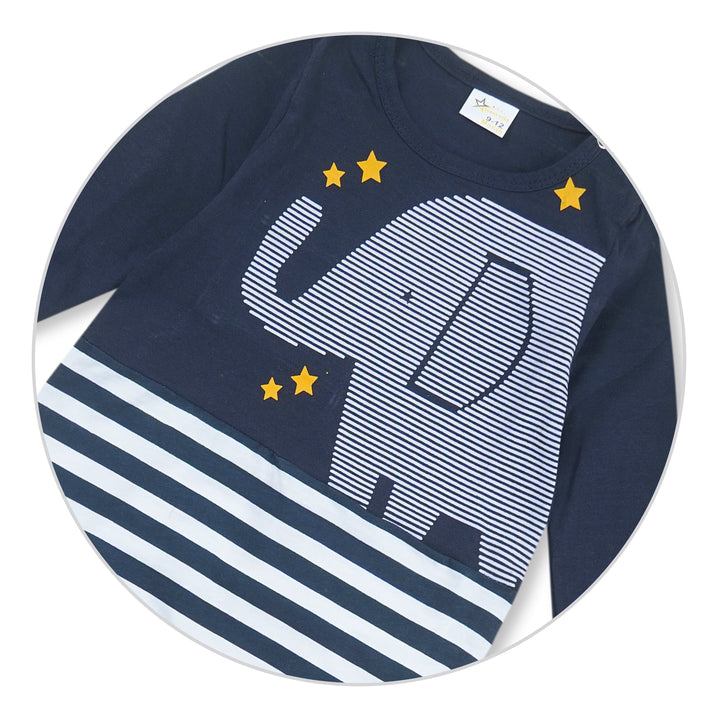 SUNSHINE BABY ROMPER ELEPHANT STRIPES NAVY BLUE 12-18M