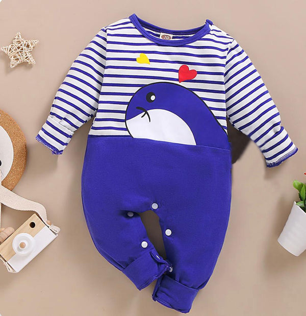 Baby Romper Whale Stripes Royal Blue - Sunshine