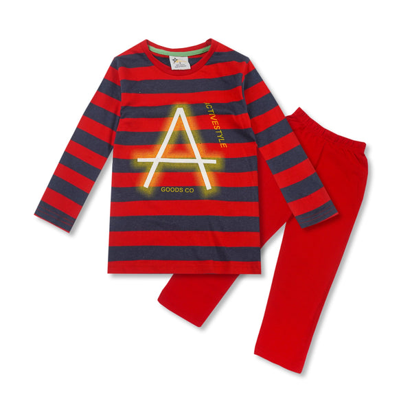 SUNSHINE KIDS PAJAMA SET ACTIVESTYLE RED WIDE STRIPES 4 3-4M