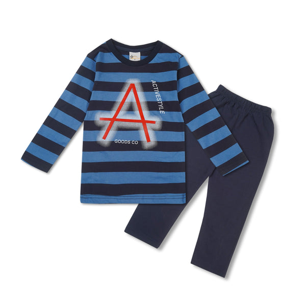 SUNSHINE KIDS PAJAMA SET ACTIVESTYLE NAVY BLUE WIDE STRIPES 4 3-4M