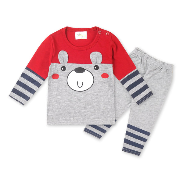 SUNSHINE KIDS PAJAMA SET BEAR RED AND GREY 12-18M