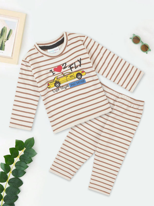 Baby Winter Pajama Set I Love 2 Fly Stripes Brown - Sunshine