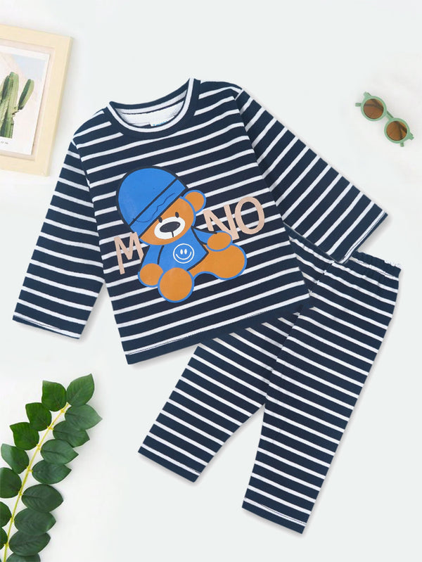 Baby Winter Pajama Set Bear Stripes Navy Blue - Sunshine