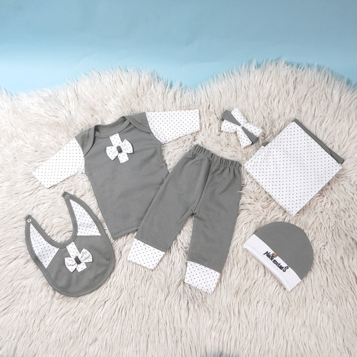 SUNSHINE BABY GIFT SET BOW POLKA DOTS GREY 9 PCS