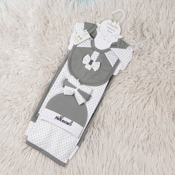 SUNSHINE BABY GIFT SET BOW POLKA DOTS GREY 9 PCS