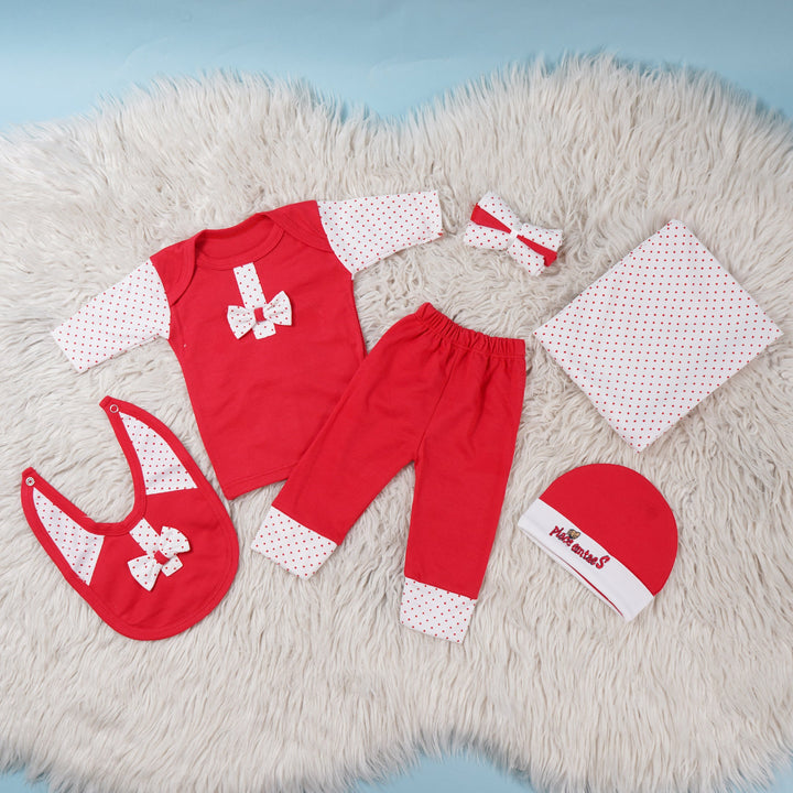 SUNSHINE BABY GIFT SET BOW POLKA DOTS RED 9 PCS