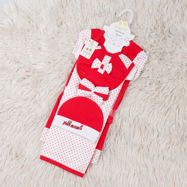 SUNSHINE BABY GIFT SET BOW POLKA DOTS RED 9 PCS