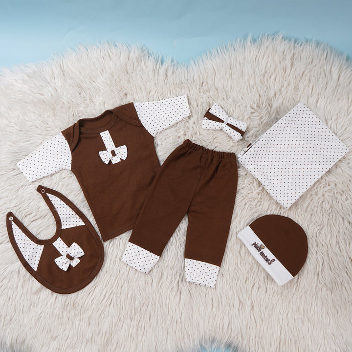 SUNSHINE BABY GIFT SET BOW POLKA DOTS BROWN 9 PCS