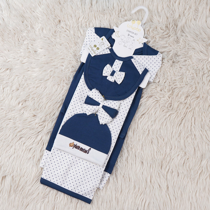 SUNSHINE BABY GIFT SET BOW POLKA DOTS NAVY BLUE 9 PCS