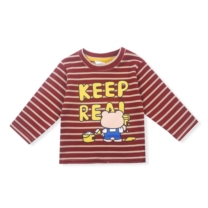 SUNSHINE KIDS PAJAMA SET KEEP REAL MAROON STRIPES 12-18/M