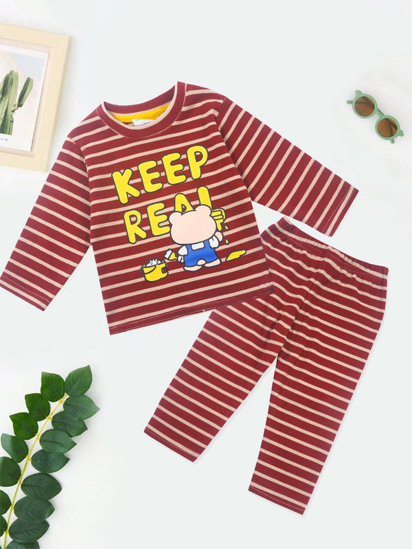 Baby Winter Pajama Set Keep Real Stripes Maroon - Sunshine