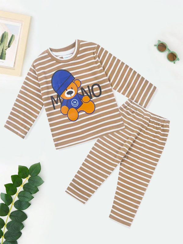 Baby Winter Pajama Set Bear Stripes Light Brown - Sunshine