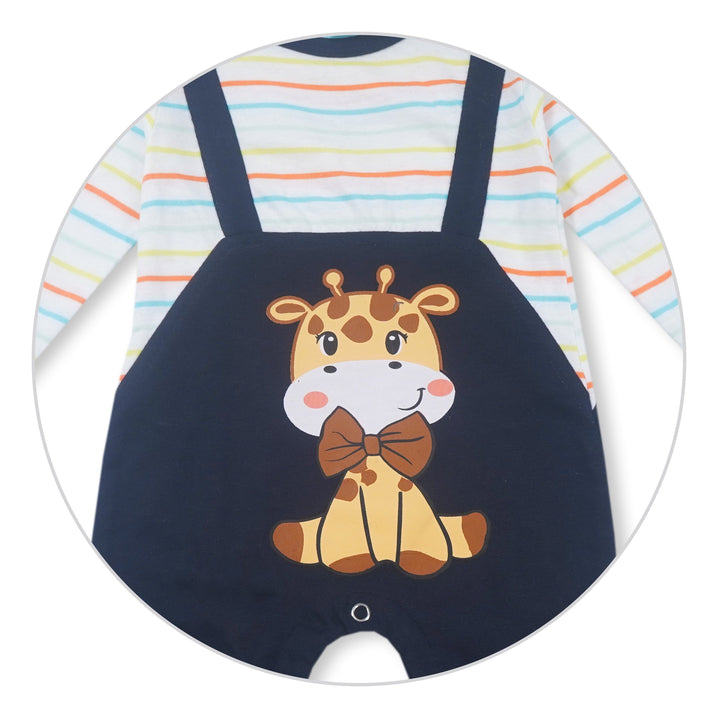 SUNSHINE KIDS DUNGAREE FULL SLEEVE BABY GIRAFFE MULTI STRIPES12-18M