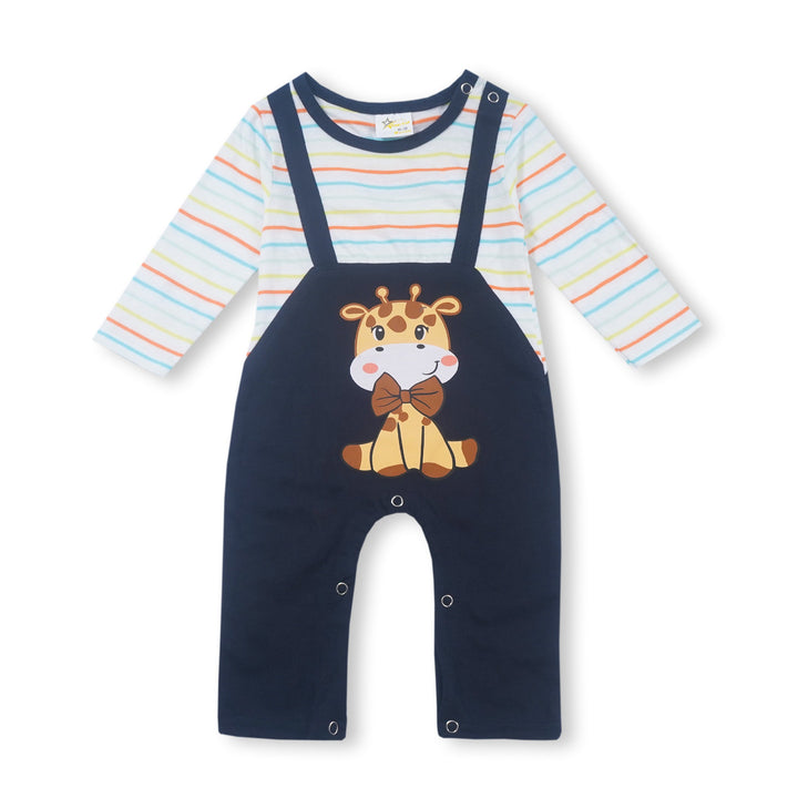 SUNSHINE KIDS DUNGAREE FULL SLEEVE BABY GIRAFFE MULTI STRIPES12-18M