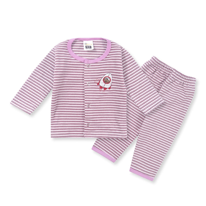 SUNSHINE KIDS FALEES SLEEP SUIT PURPLE STRIPES  3-6M