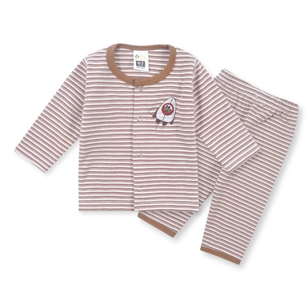 SUNSHINE KIDS FALEES SLEEP SUIT BROWN STRIPES  3-6M