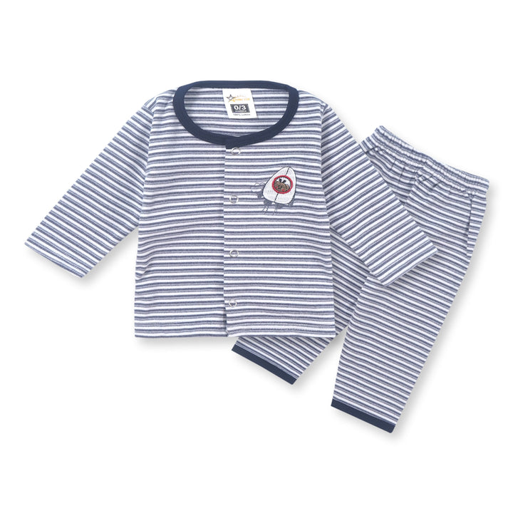 SUNSHINE KIDS FALEES SLEEP SUIT NAVY BLUE STRIPES 3-6M