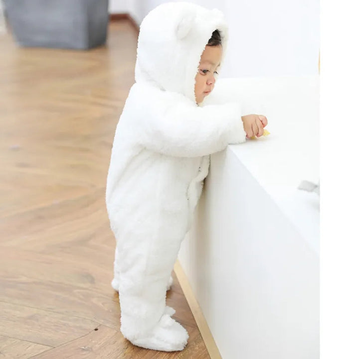 SUNSHINE BABY SOFT WOOLEN HOODED ROMPER PUPPY WHITE 12-18M