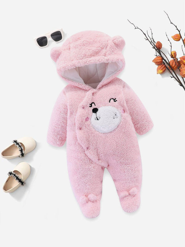 SUNSHINE BABY SOFT WOOLEN HOODED ROMPER PUPPY PINK 9-12M