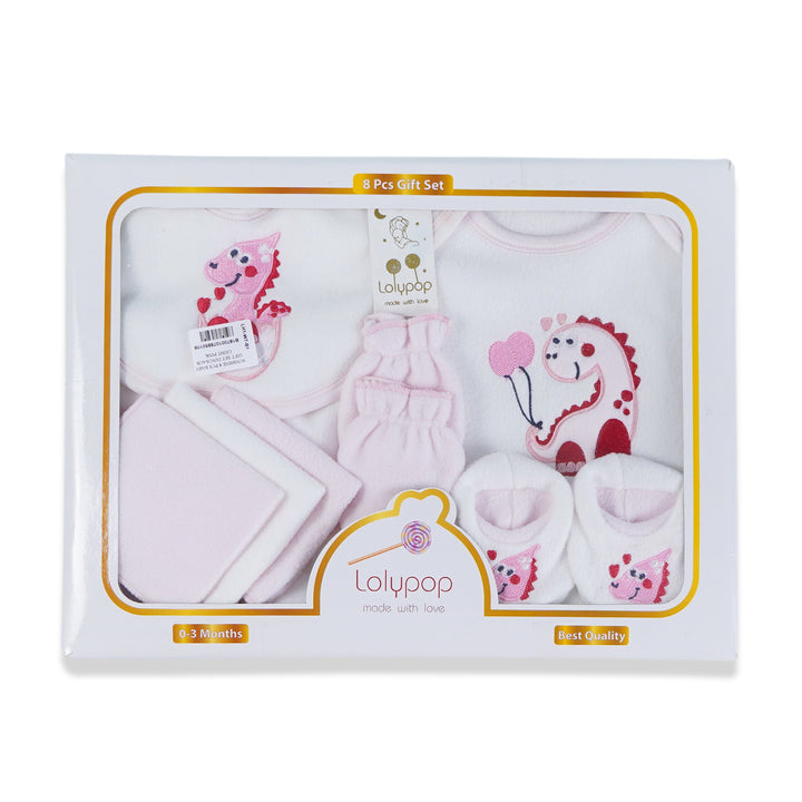 SUNSHINE 8 PCS BABY GIFT SET DINOSAUR LIGHT PINK