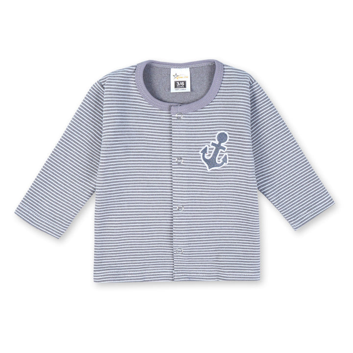 SUNSHINE BABY FLEECE SLEEPSUIT ANCHOR STRIPES GREY 3-6M