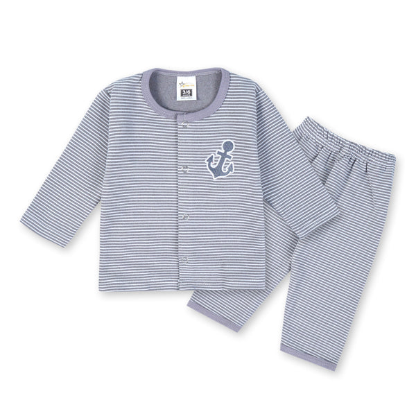 SUNSHINE BABY FLEECE SLEEPSUIT ANCHOR STRIPES GREY 3-6M