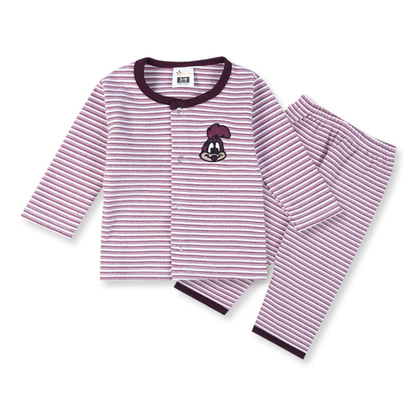 SUNSHINE BABY FLEECE SLEEPSUIT CARTOON STRIPES MAROON 3-6M