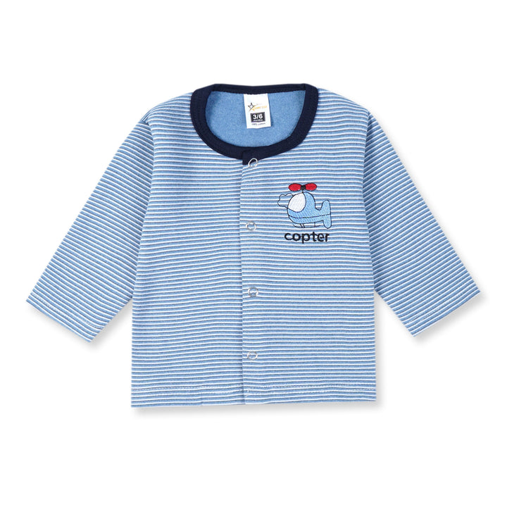 SUNSHINE BABY FLEECE SLEEPSUIT COPTER STRIPES BLUE 3-6M