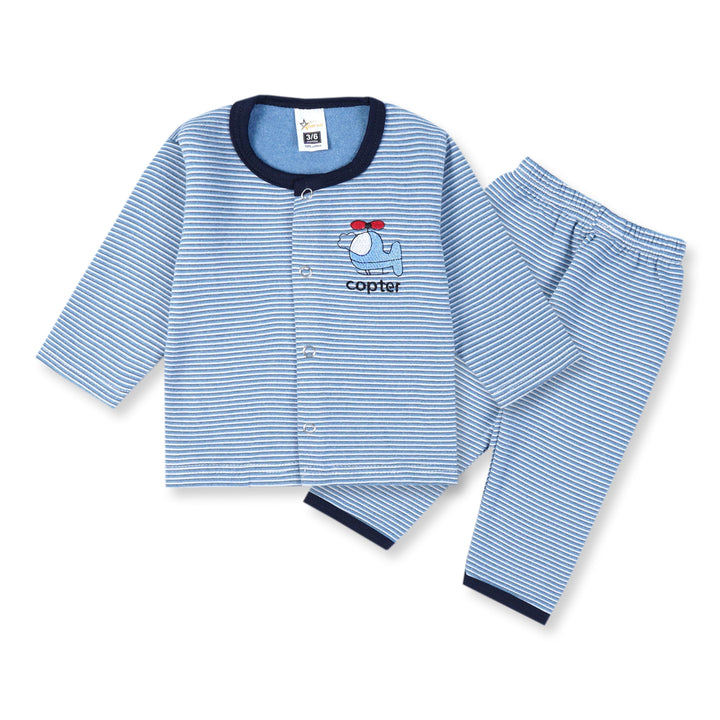 SUNSHINE BABY FLEECE SLEEPSUIT COPTER STRIPES BLUE 3-6M