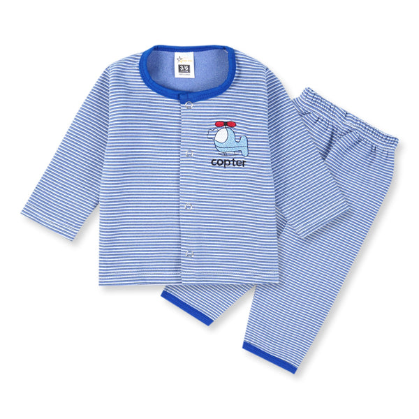 SUNSHINE BABY FLEECE SLEEPSUIT COPTER STRIPES ROYAL BLUE 3-6M