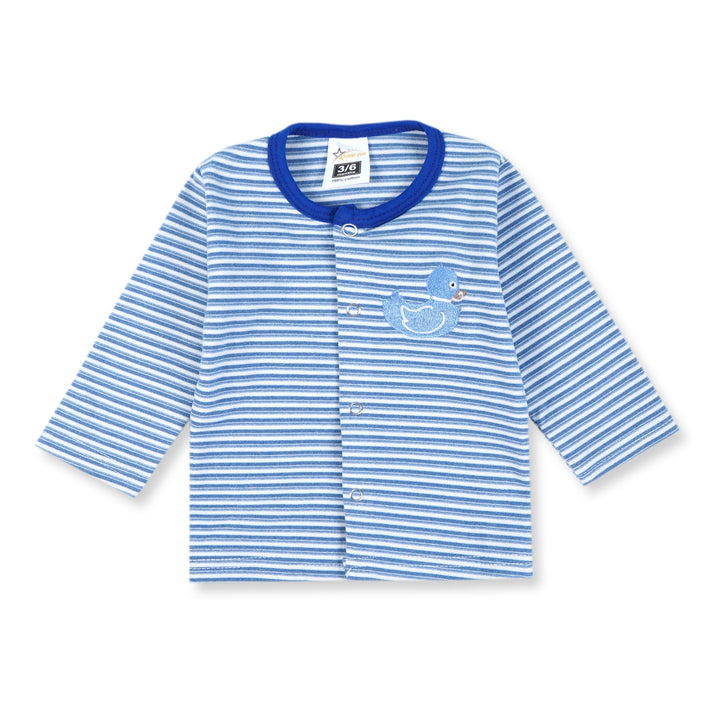 SUNSHINE BABY FLEECE SLEEPSUIT DUCK STRIPES ROYAL BLUE 3-6M