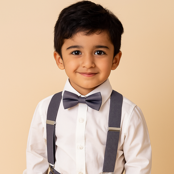 Kids Suspenders With Bow Grey - Sunshine