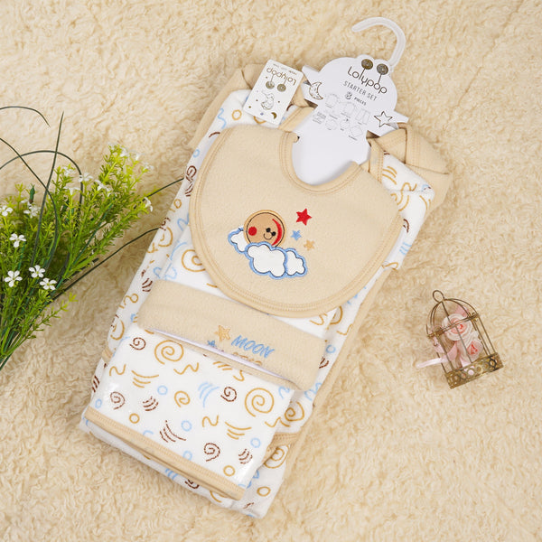 SUNSHINE NEWBORN BABY FLEECE GIFT SET 8 PCS MOON STAR BEIGE