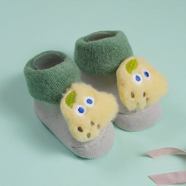 SUNSHINE  BABY SOFT BOOTIES PEAR GRAY & YELLOW  (0-6-M)