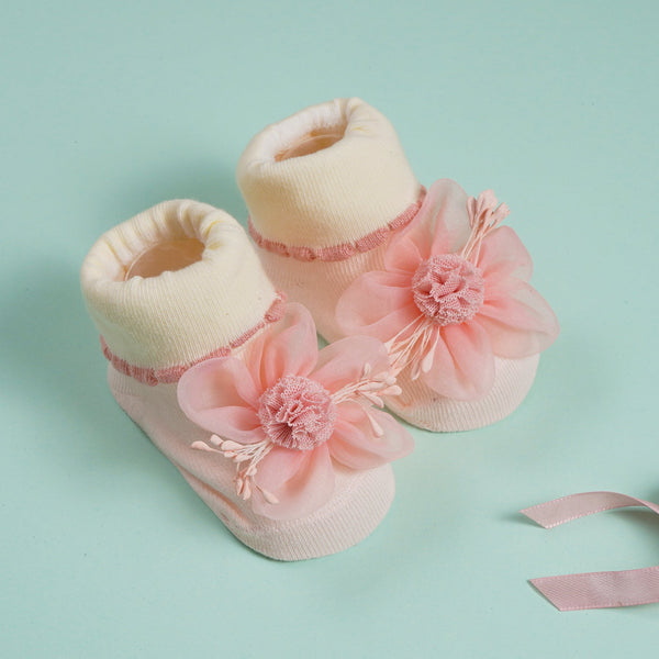 SUNSHINE BABY FANCY GIRL BOOTIES FLOWER BABY PINK (0-6 MONTHS)