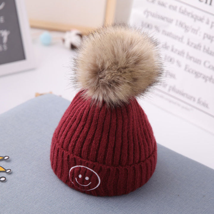 SUNSHINE BABY SOFT WOOLEN CAP MAROON WITH BROWN POM POM