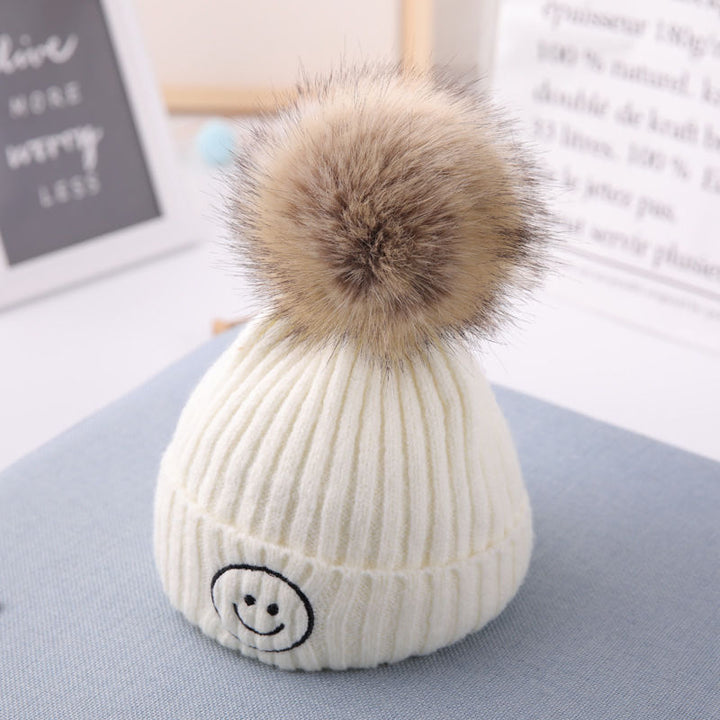 SUNSHINE BABY SOFT WOOLEN CAP OFF WHITE WITH BROWN POM POM