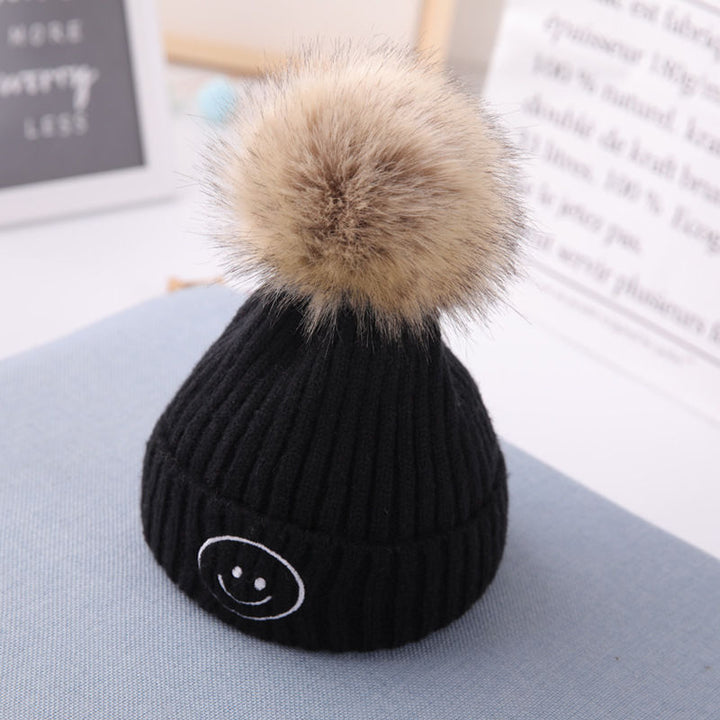 SUNSHINE BABY SOFT WOOLEN CAP BLACK WITH BROWN POM POM