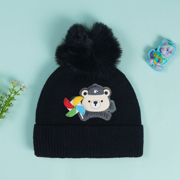 SUNSHINE BABY SOFT WOOLEN CAP BEAR BLACK