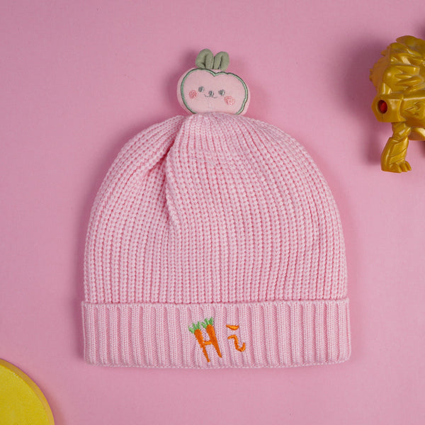 SUNSHINE BABY WOOLEN CAP SMILY POM POM PINK