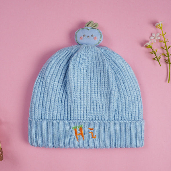 SUNSHINE BABY WOOLEN CAP SMILY POM POM BLUE