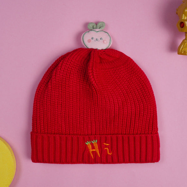 SUNSHINE BABY WOOLEN CAP SMILY POM POM RED