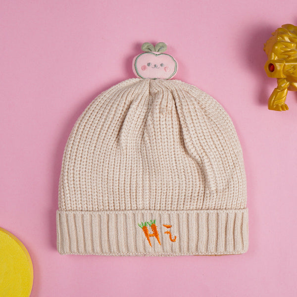 SUNSHINE BABY WOOLEN CAP SMILY POM POM BEIGE