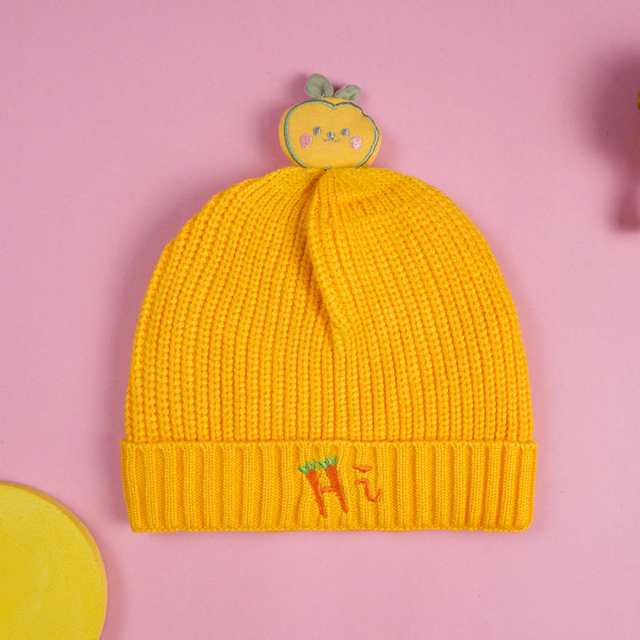 SUNSHINE BABY WOOLEN CAP SMILY POM POM YELLOW