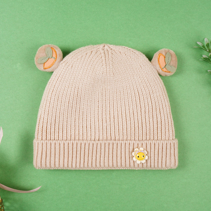 SUNSHINE BABY WOOLEN CAP FLOWER BEIGE