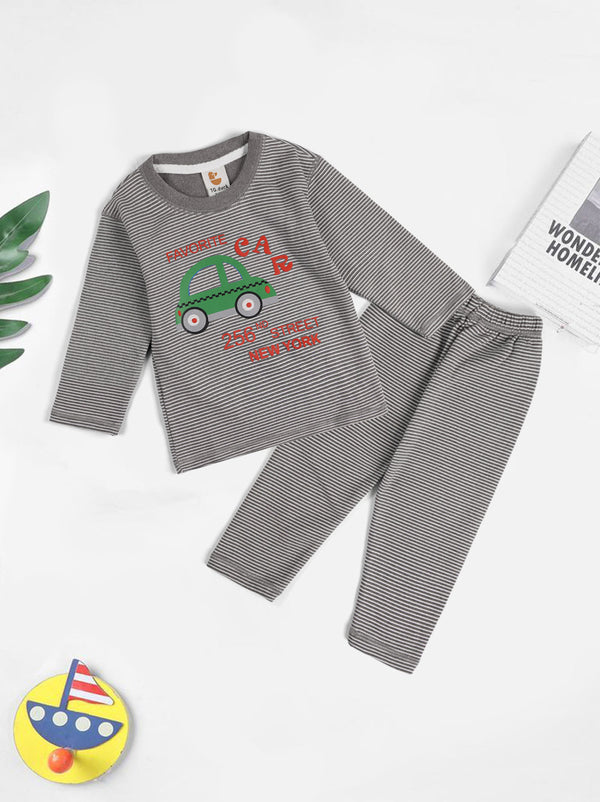 SUNSHINE KIDS PAJAMA SET SOFT COTTON FAVORATE CAR STRIPES GREY3Y