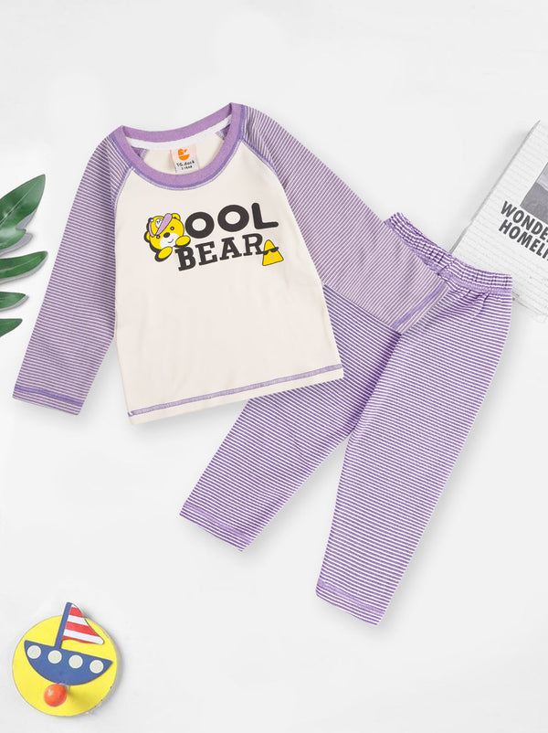 SUNSHINE KIDS PAJAMA SET SOFT COTTON COOL BEAR STRIPES PURPLE 3Y