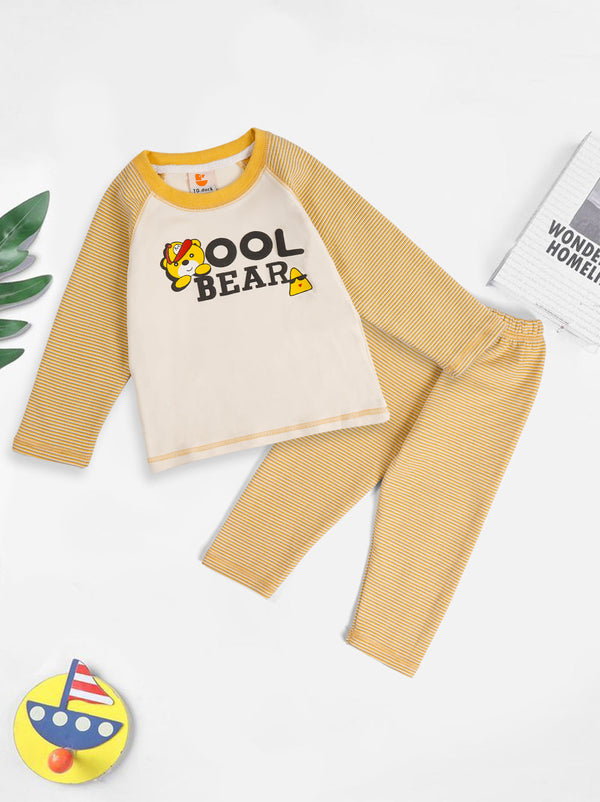 SUNSHINE KIDS PAJAMA SET SOFT COTTON COOL BEAR STRIPES MUSTARD 3Y